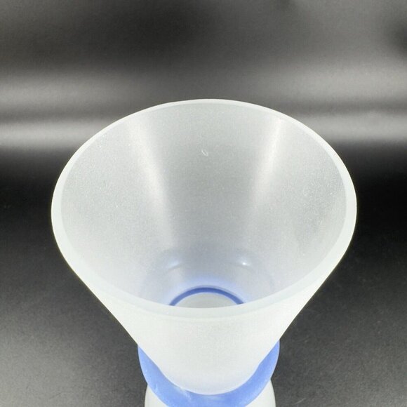 Vintage Frosted Glass Vase Vessel With Cobalt Blue Ring Glassware Vase Decor VTG - Picture 5 of 11